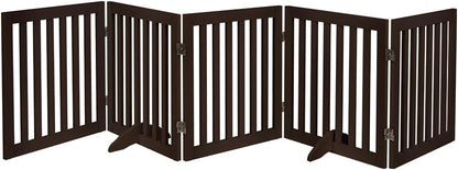 36”H Free Standing Pet Gate for Dog, Tall Wooden Dog Gate, 80” Wide | Foldable Pet Fence for Doorway, Stairs, Step, Expandable Doggy Barrier, Room Divider, Indoor Use, White