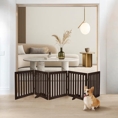 36”H Free Standing Pet Gate for Dog, Tall Wooden Dog Gate, 80” Wide | Foldable Pet Fence for Doorway, Stairs, Step, Expandable Doggy Barrier, Room Divider, Indoor Use, White