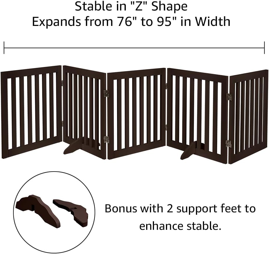 36”H Free Standing Pet Gate for Dog, Tall Wooden Dog Gate, 80” Wide | Foldable Pet Fence for Doorway, Stairs, Step, Expandable Doggy Barrier, Room Divider, Indoor Use, White