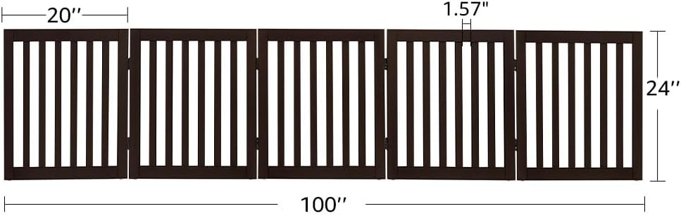 36”H Free Standing Pet Gate for Dog, Tall Wooden Dog Gate, 80” Wide | Foldable Pet Fence for Doorway, Stairs, Step, Expandable Doggy Barrier, Room Divider, Indoor Use, White