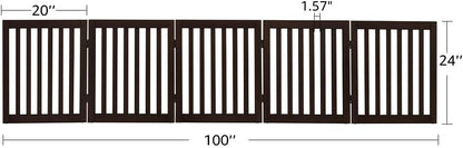 36”H Free Standing Pet Gate for Dog, Tall Wooden Dog Gate, 80” Wide | Foldable Pet Fence for Doorway, Stairs, Step, Expandable Doggy Barrier, Room Divider, Indoor Use, White