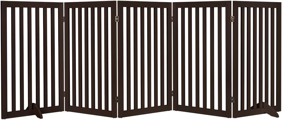 36”H Free Standing Pet Gate for Dog, Tall Wooden Dog Gate, 80” Wide | Foldable Pet Fence for Doorway, Stairs, Step, Expandable Doggy Barrier, Room Divider, Indoor Use, White
