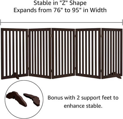 36”H Free Standing Pet Gate for Dog, Tall Wooden Dog Gate, 80” Wide | Foldable Pet Fence for Doorway, Stairs, Step, Expandable Doggy Barrier, Room Divider, Indoor Use, White