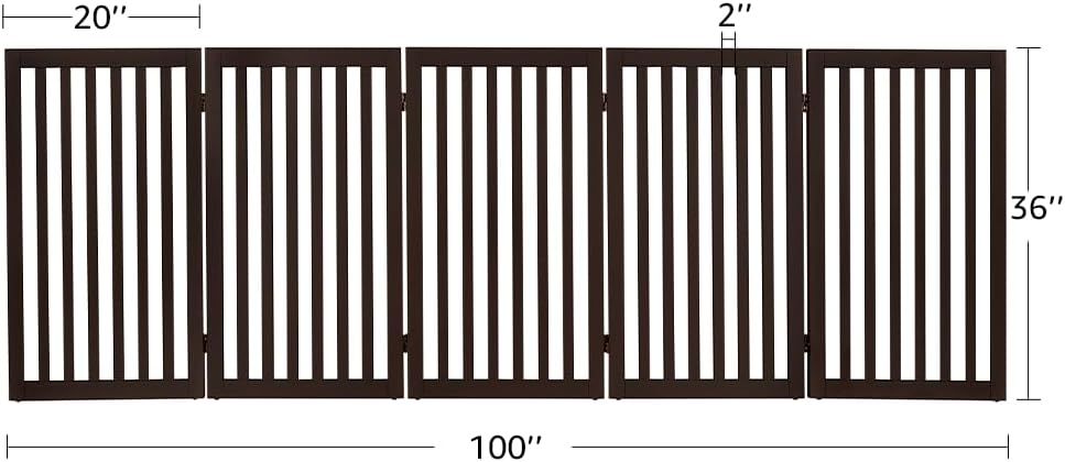 36”H Free Standing Pet Gate for Dog, Tall Wooden Dog Gate, 80” Wide | Foldable Pet Fence for Doorway, Stairs, Step, Expandable Doggy Barrier, Room Divider, Indoor Use, White