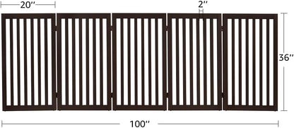 36”H Free Standing Pet Gate for Dog, Tall Wooden Dog Gate, 80” Wide | Foldable Pet Fence for Doorway, Stairs, Step, Expandable Doggy Barrier, Room Divider, Indoor Use, White