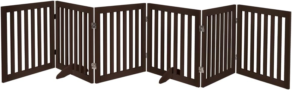36”H Free Standing Pet Gate for Dog, Tall Wooden Dog Gate, 80” Wide | Foldable Pet Fence for Doorway, Stairs, Step, Expandable Doggy Barrier, Room Divider, Indoor Use, White