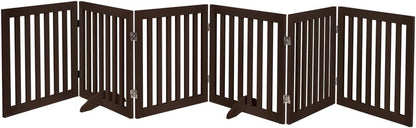 36”H Free Standing Pet Gate for Dog, Tall Wooden Dog Gate, 80” Wide | Foldable Pet Fence for Doorway, Stairs, Step, Expandable Doggy Barrier, Room Divider, Indoor Use, White