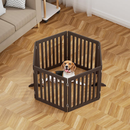 36”H Free Standing Pet Gate for Dog, Tall Wooden Dog Gate, 80” Wide | Foldable Pet Fence for Doorway, Stairs, Step, Expandable Doggy Barrier, Room Divider, Indoor Use, White