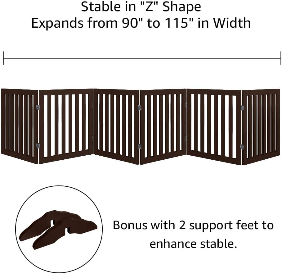 36”H Free Standing Pet Gate for Dog, Tall Wooden Dog Gate, 80” Wide | Foldable Pet Fence for Doorway, Stairs, Step, Expandable Doggy Barrier, Room Divider, Indoor Use, White