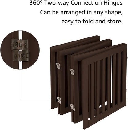 36”H Free Standing Pet Gate for Dog, Tall Wooden Dog Gate, 80” Wide | Foldable Pet Fence for Doorway, Stairs, Step, Expandable Doggy Barrier, Room Divider, Indoor Use, White