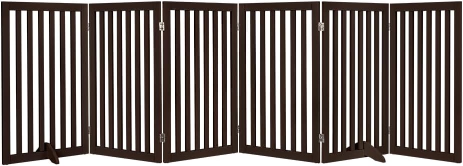 36”H Free Standing Pet Gate for Dog, Tall Wooden Dog Gate, 80” Wide | Foldable Pet Fence for Doorway, Stairs, Step, Expandable Doggy Barrier, Room Divider, Indoor Use, White
