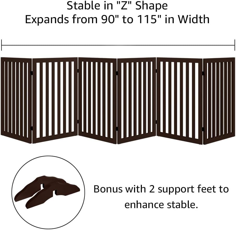 36”H Free Standing Pet Gate for Dog, Tall Wooden Dog Gate, 80” Wide | Foldable Pet Fence for Doorway, Stairs, Step, Expandable Doggy Barrier, Room Divider, Indoor Use, White