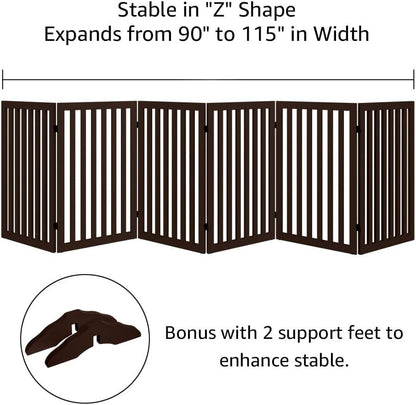 36”H Free Standing Pet Gate for Dog, Tall Wooden Dog Gate, 80” Wide | Foldable Pet Fence for Doorway, Stairs, Step, Expandable Doggy Barrier, Room Divider, Indoor Use, White