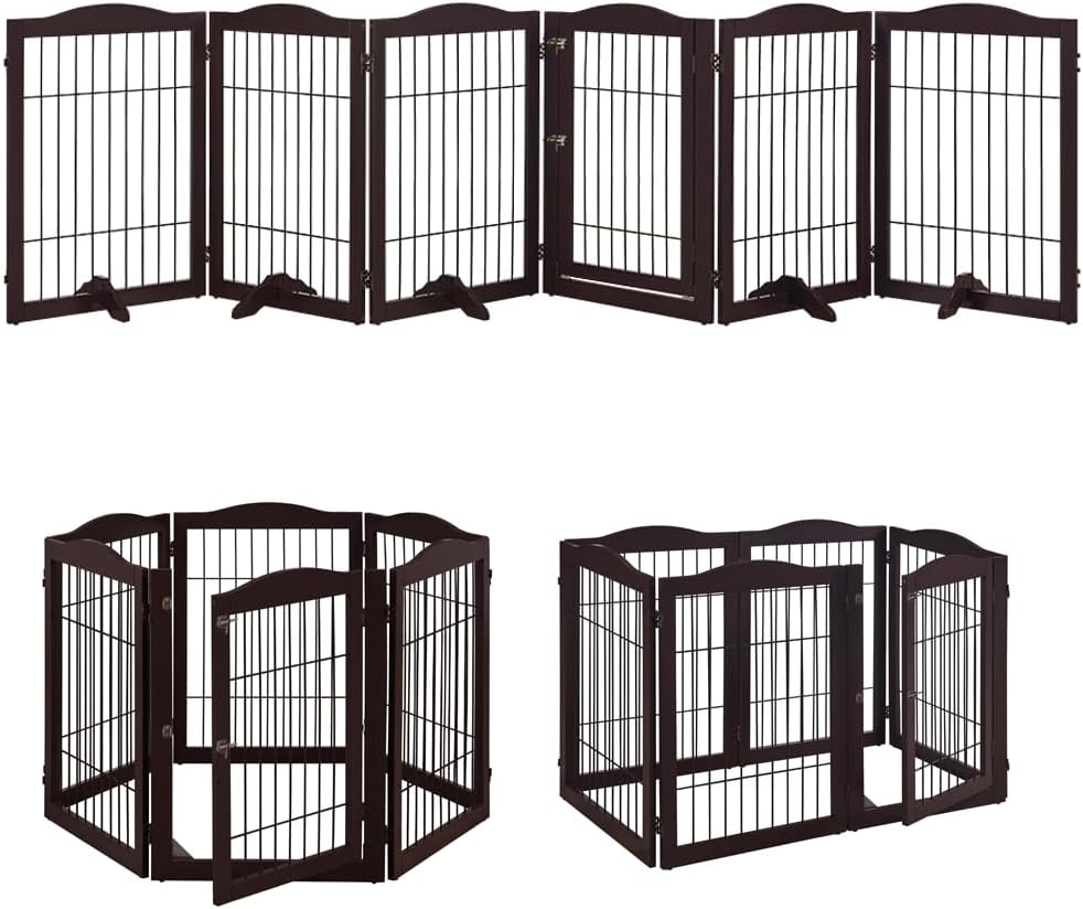 36”H Free Standing Pet Gate for Dog, Tall Wooden Dog Gate, 80” Wide | Foldable Pet Fence for Doorway, Stairs, Step, Expandable Doggy Barrier, Room Divider, Indoor Use, White