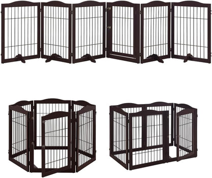36”H Free Standing Pet Gate for Dog, Tall Wooden Dog Gate, 80” Wide | Foldable Pet Fence for Doorway, Stairs, Step, Expandable Doggy Barrier, Room Divider, Indoor Use, White