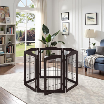 36”H Free Standing Pet Gate for Dog, Tall Wooden Dog Gate, 80” Wide | Foldable Pet Fence for Doorway, Stairs, Step, Expandable Doggy Barrier, Room Divider, Indoor Use, White