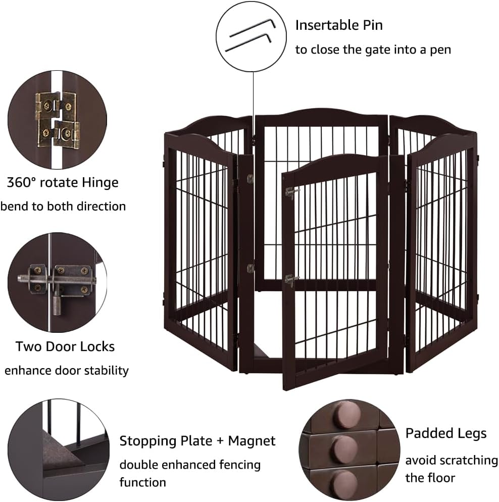 36”H Free Standing Pet Gate for Dog, Tall Wooden Dog Gate, 80” Wide | Foldable Pet Fence for Doorway, Stairs, Step, Expandable Doggy Barrier, Room Divider, Indoor Use, White