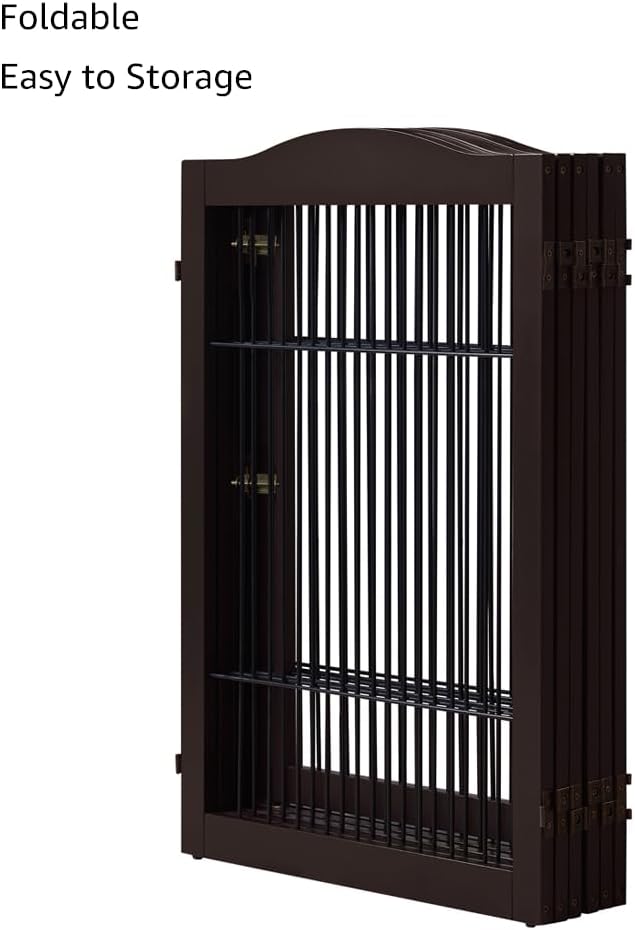 36”H Free Standing Pet Gate for Dog, Tall Wooden Dog Gate, 80” Wide | Foldable Pet Fence for Doorway, Stairs, Step, Expandable Doggy Barrier, Room Divider, Indoor Use, White