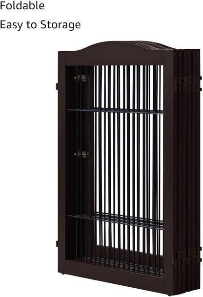 36”H Free Standing Pet Gate for Dog, Tall Wooden Dog Gate, 80” Wide | Foldable Pet Fence for Doorway, Stairs, Step, Expandable Doggy Barrier, Room Divider, Indoor Use, White
