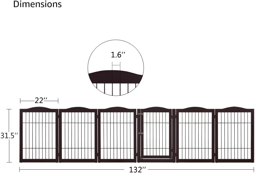 36”H Free Standing Pet Gate for Dog, Tall Wooden Dog Gate, 80” Wide | Foldable Pet Fence for Doorway, Stairs, Step, Expandable Doggy Barrier, Room Divider, Indoor Use, White