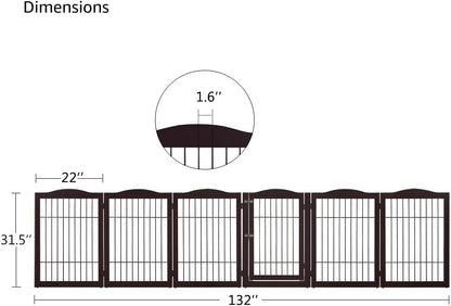 36”H Free Standing Pet Gate for Dog, Tall Wooden Dog Gate, 80” Wide | Foldable Pet Fence for Doorway, Stairs, Step, Expandable Doggy Barrier, Room Divider, Indoor Use, White