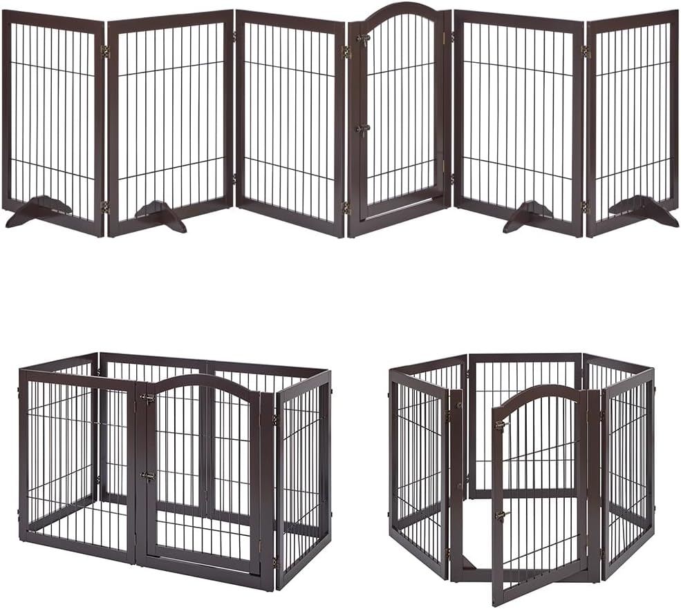 36”H Free Standing Pet Gate for Dog, Tall Wooden Dog Gate, 80” Wide | Foldable Pet Fence for Doorway, Stairs, Step, Expandable Doggy Barrier, Room Divider, Indoor Use, White