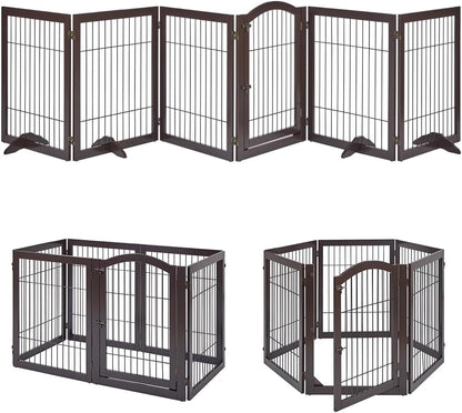 36”H Free Standing Pet Gate for Dog, Tall Wooden Dog Gate, 80” Wide | Foldable Pet Fence for Doorway, Stairs, Step, Expandable Doggy Barrier, Room Divider, Indoor Use, White