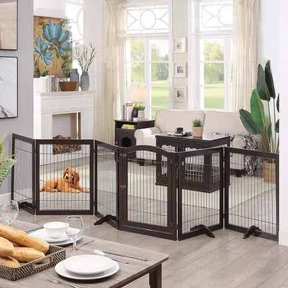 36”H Free Standing Pet Gate for Dog, Tall Wooden Dog Gate, 80” Wide | Foldable Pet Fence for Doorway, Stairs, Step, Expandable Doggy Barrier, Room Divider, Indoor Use, White