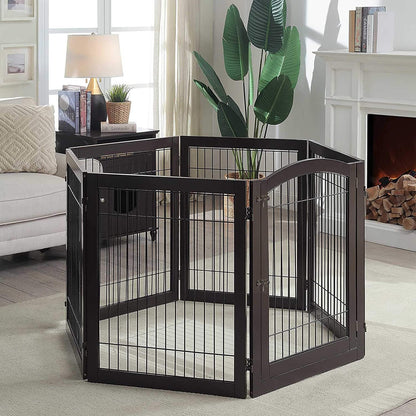 36”H Free Standing Pet Gate for Dog, Tall Wooden Dog Gate, 80” Wide | Foldable Pet Fence for Doorway, Stairs, Step, Expandable Doggy Barrier, Room Divider, Indoor Use, White