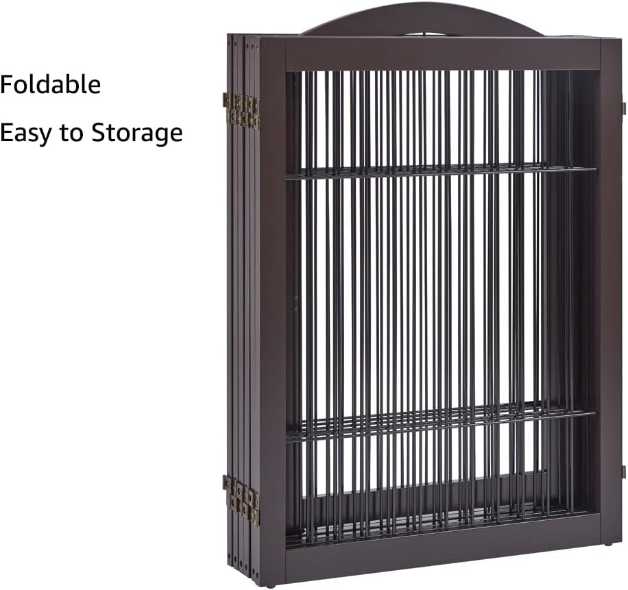 36”H Free Standing Pet Gate for Dog, Tall Wooden Dog Gate, 80” Wide | Foldable Pet Fence for Doorway, Stairs, Step, Expandable Doggy Barrier, Room Divider, Indoor Use, White