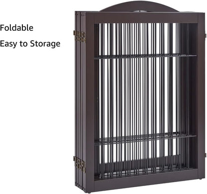 36”H Free Standing Pet Gate for Dog, Tall Wooden Dog Gate, 80” Wide | Foldable Pet Fence for Doorway, Stairs, Step, Expandable Doggy Barrier, Room Divider, Indoor Use, White