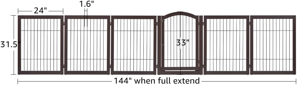 36”H Free Standing Pet Gate for Dog, Tall Wooden Dog Gate, 80” Wide | Foldable Pet Fence for Doorway, Stairs, Step, Expandable Doggy Barrier, Room Divider, Indoor Use, White