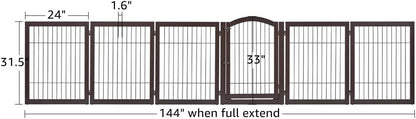 36”H Free Standing Pet Gate for Dog, Tall Wooden Dog Gate, 80” Wide | Foldable Pet Fence for Doorway, Stairs, Step, Expandable Doggy Barrier, Room Divider, Indoor Use, White
