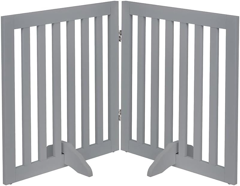 36”H Free Standing Pet Gate for Dog, Tall Wooden Dog Gate, 80” Wide | Foldable Pet Fence for Doorway, Stairs, Step, Expandable Doggy Barrier, Room Divider, Indoor Use, White