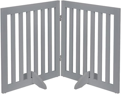 36”H Free Standing Pet Gate for Dog, Tall Wooden Dog Gate, 80” Wide | Foldable Pet Fence for Doorway, Stairs, Step, Expandable Doggy Barrier, Room Divider, Indoor Use, White