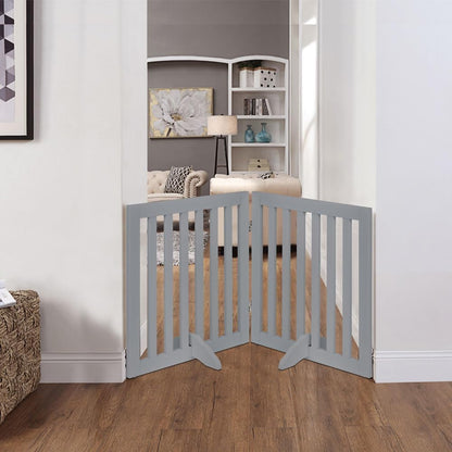 36”H Free Standing Pet Gate for Dog, Tall Wooden Dog Gate, 80” Wide | Foldable Pet Fence for Doorway, Stairs, Step, Expandable Doggy Barrier, Room Divider, Indoor Use, White