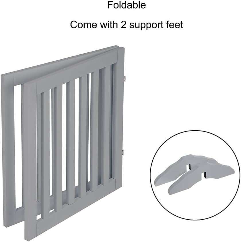 36”H Free Standing Pet Gate for Dog, Tall Wooden Dog Gate, 80” Wide | Foldable Pet Fence for Doorway, Stairs, Step, Expandable Doggy Barrier, Room Divider, Indoor Use, White