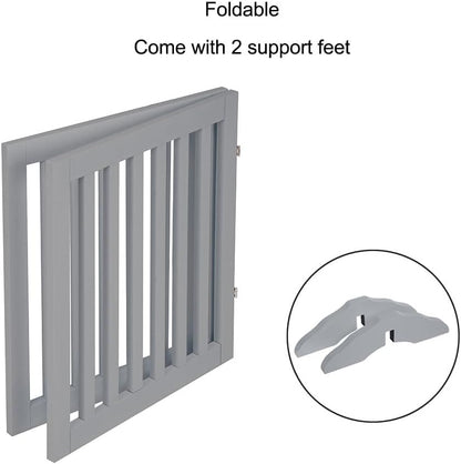 36”H Free Standing Pet Gate for Dog, Tall Wooden Dog Gate, 80” Wide | Foldable Pet Fence for Doorway, Stairs, Step, Expandable Doggy Barrier, Room Divider, Indoor Use, White