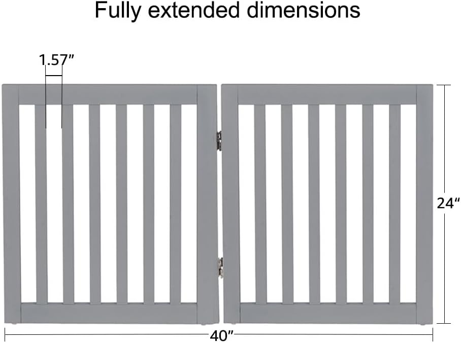 36”H Free Standing Pet Gate for Dog, Tall Wooden Dog Gate, 80” Wide | Foldable Pet Fence for Doorway, Stairs, Step, Expandable Doggy Barrier, Room Divider, Indoor Use, White