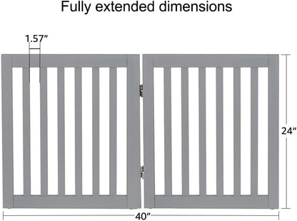 36”H Free Standing Pet Gate for Dog, Tall Wooden Dog Gate, 80” Wide | Foldable Pet Fence for Doorway, Stairs, Step, Expandable Doggy Barrier, Room Divider, Indoor Use, White