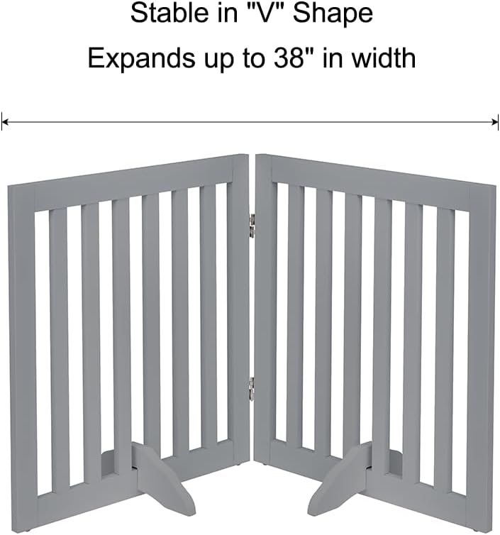 36”H Free Standing Pet Gate for Dog, Tall Wooden Dog Gate, 80” Wide | Foldable Pet Fence for Doorway, Stairs, Step, Expandable Doggy Barrier, Room Divider, Indoor Use, White