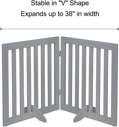 36”H Free Standing Pet Gate for Dog, Tall Wooden Dog Gate, 80” Wide | Foldable Pet Fence for Doorway, Stairs, Step, Expandable Doggy Barrier, Room Divider, Indoor Use, White