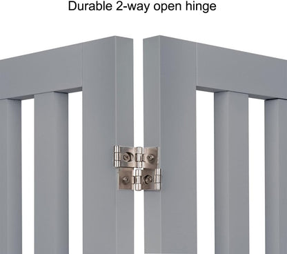 36”H Free Standing Pet Gate for Dog, Tall Wooden Dog Gate, 80” Wide | Foldable Pet Fence for Doorway, Stairs, Step, Expandable Doggy Barrier, Room Divider, Indoor Use, White