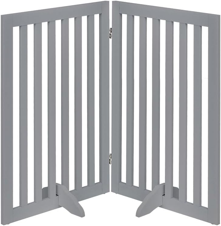 36”H Free Standing Pet Gate for Dog, Tall Wooden Dog Gate, 80” Wide | Foldable Pet Fence for Doorway, Stairs, Step, Expandable Doggy Barrier, Room Divider, Indoor Use, White