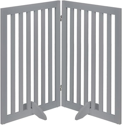 36”H Free Standing Pet Gate for Dog, Tall Wooden Dog Gate, 80” Wide | Foldable Pet Fence for Doorway, Stairs, Step, Expandable Doggy Barrier, Room Divider, Indoor Use, White