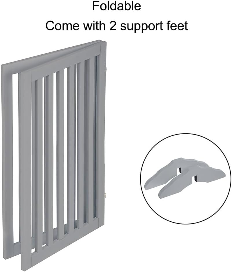 36”H Free Standing Pet Gate for Dog, Tall Wooden Dog Gate, 80” Wide | Foldable Pet Fence for Doorway, Stairs, Step, Expandable Doggy Barrier, Room Divider, Indoor Use, White