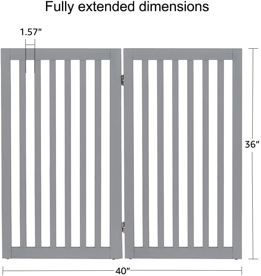 36”H Free Standing Pet Gate for Dog, Tall Wooden Dog Gate, 80” Wide | Foldable Pet Fence for Doorway, Stairs, Step, Expandable Doggy Barrier, Room Divider, Indoor Use, White