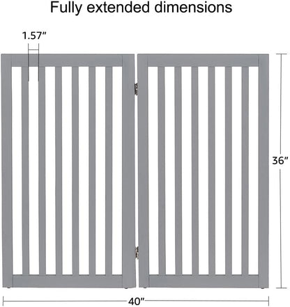 36”H Free Standing Pet Gate for Dog, Tall Wooden Dog Gate, 80” Wide | Foldable Pet Fence for Doorway, Stairs, Step, Expandable Doggy Barrier, Room Divider, Indoor Use, White