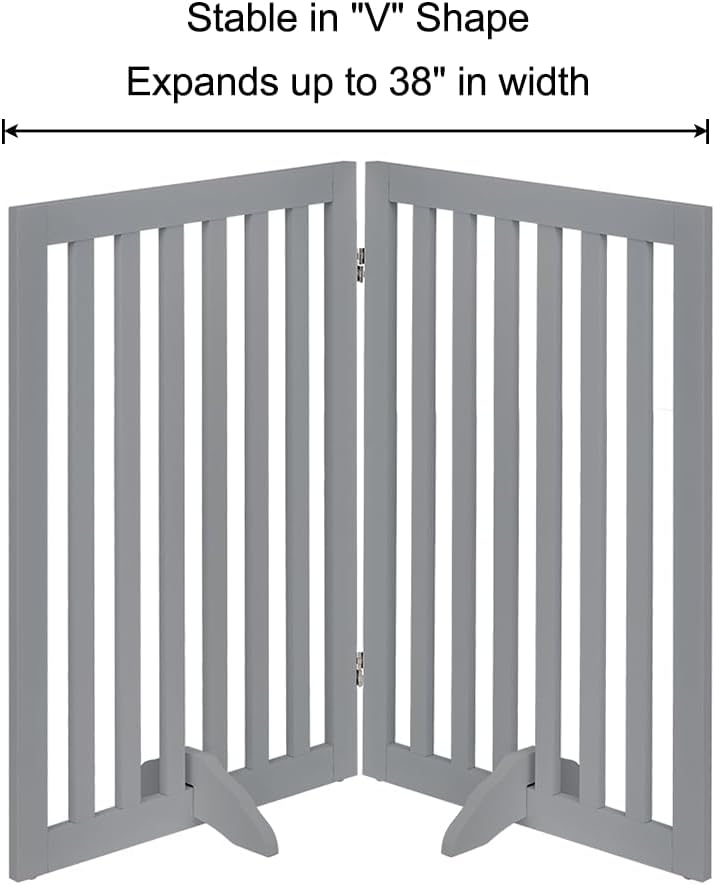 36”H Free Standing Pet Gate for Dog, Tall Wooden Dog Gate, 80” Wide | Foldable Pet Fence for Doorway, Stairs, Step, Expandable Doggy Barrier, Room Divider, Indoor Use, White