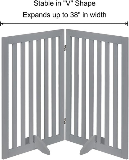 36”H Free Standing Pet Gate for Dog, Tall Wooden Dog Gate, 80” Wide | Foldable Pet Fence for Doorway, Stairs, Step, Expandable Doggy Barrier, Room Divider, Indoor Use, White
